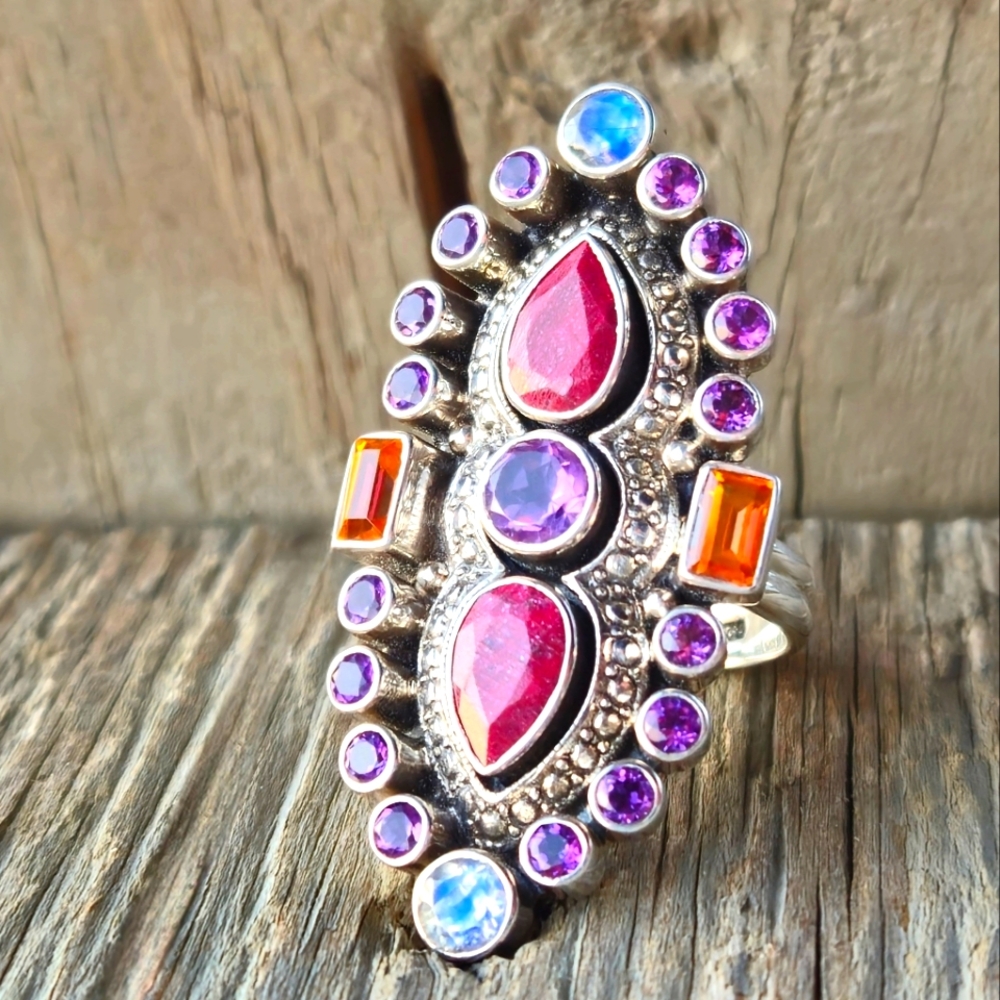 NICKY BUTLER RAJ LIMITED EDITION 925 Sterling Silver Ruby Amethyst Designer Ring
